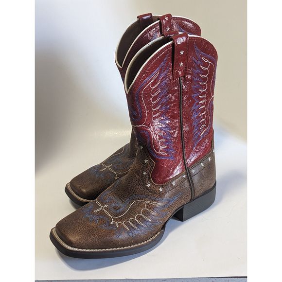 Ariat Square Toe Youth Red White Blue Western Boot Size 3 - Picture 1 of 9